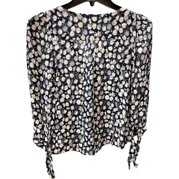 Madewell Button Down Blue/Pink/white Floral Tie Sleeves Blouse- Small - Picture 6 of 10